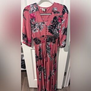 Jaase Rose Pink Floral V-Neck Maxi Dress